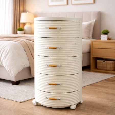 خزانة أدراج أسطوانية بعجلات – Modern Round Storage Drawer Cabinet
